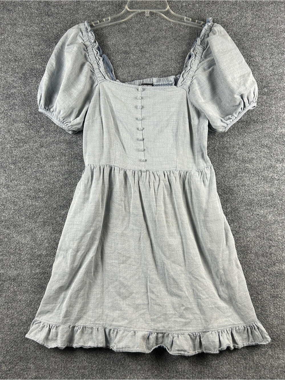 Who What Wear Light Blue Cotton Chambray Puff Sleeve Milkmaid Mini Dress Size S
